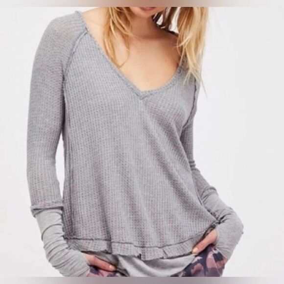 NWOT Free People Laguna Thermal V-Neck Blouse - Picture 1 of 8